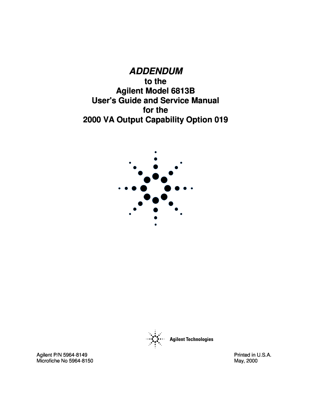 Agilent Technologies manual AC Power Solutions Agilent Models 6811B, 6812B, and 6813B, User’s Guide, Agilent Part No 