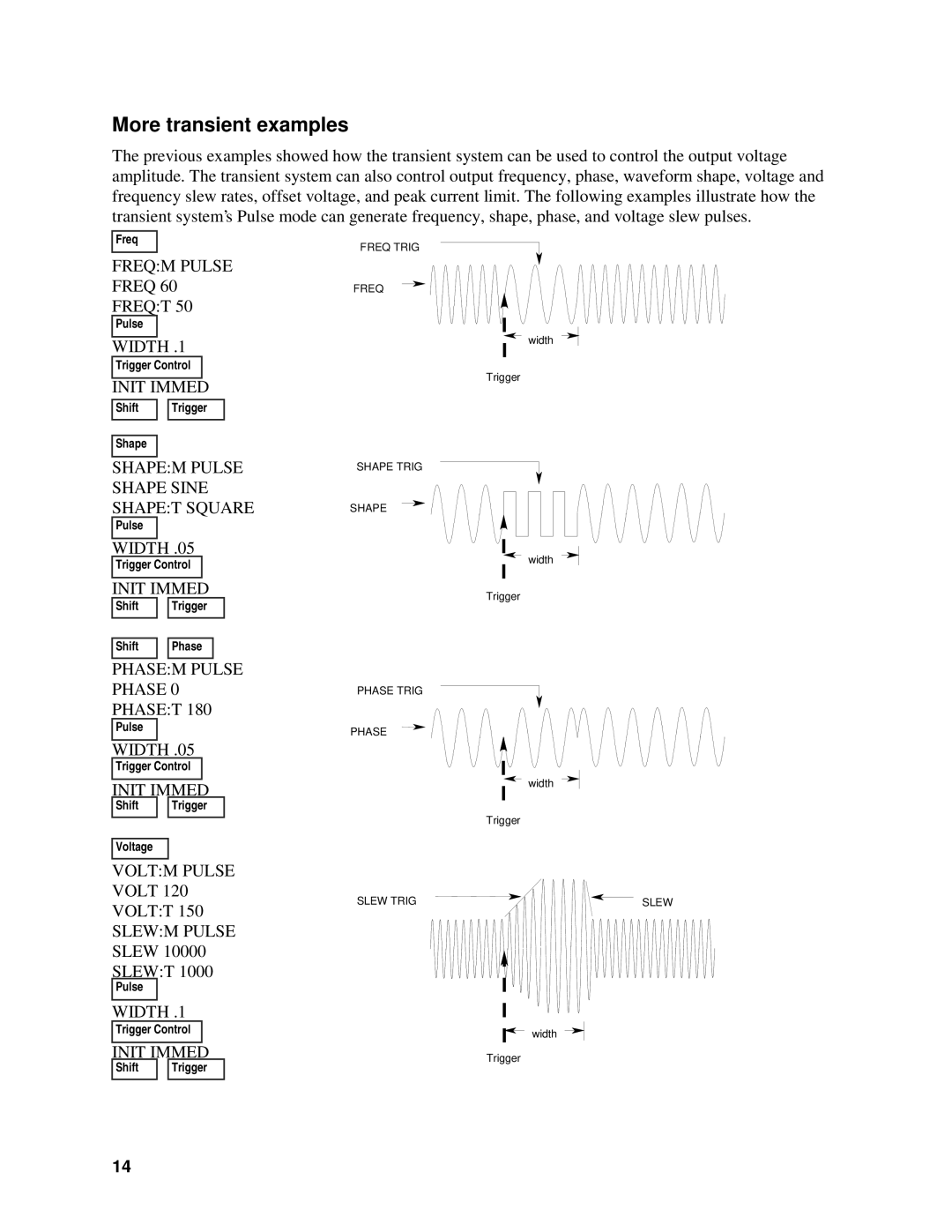 Agilent Technologies 6843A More transient examples, Freqm Pulse Freq 60 Freqt, Shapem Pulse Shape Sine Shapet Square 