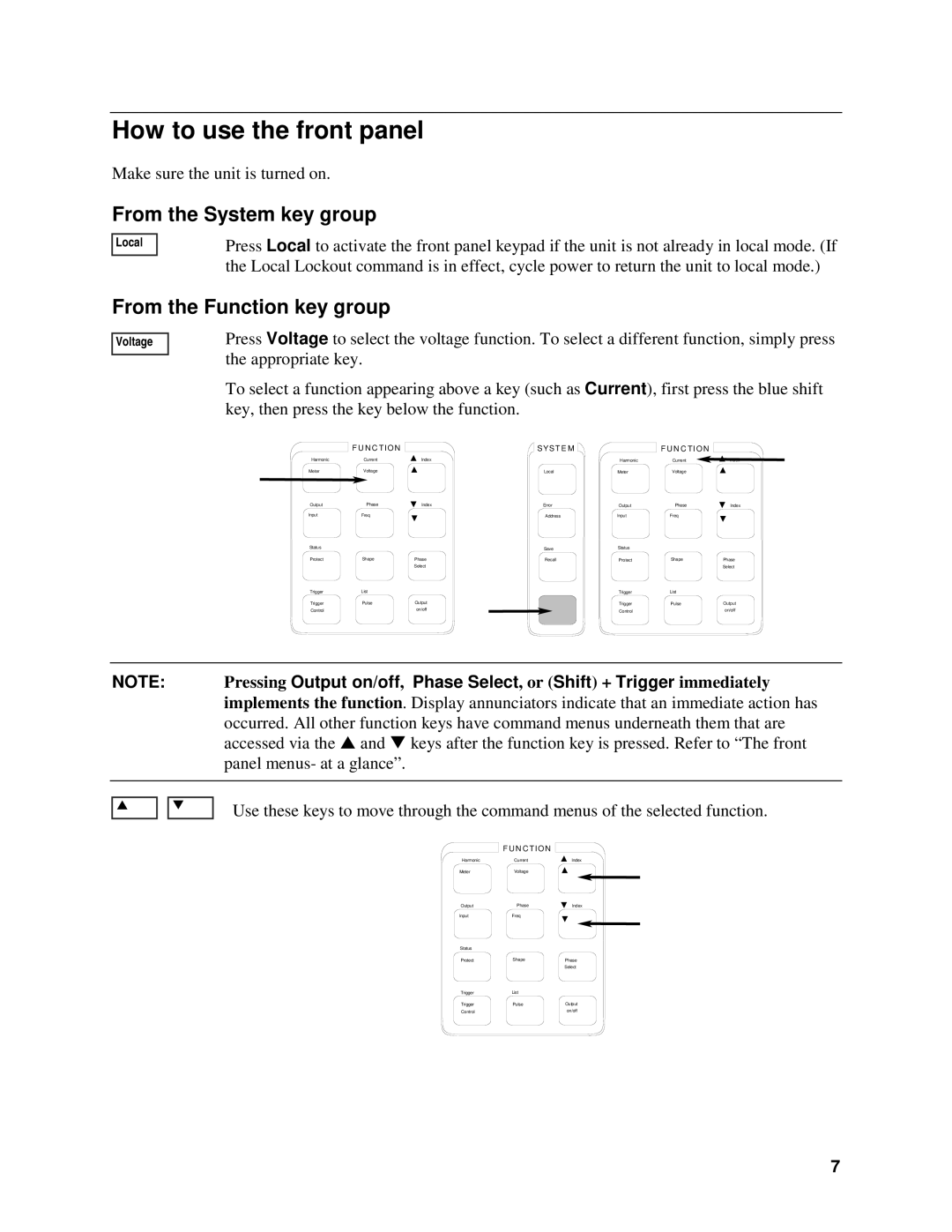 Agilent Technologies 6811B, 6834B, 6814B How to use the front panel, From the System key group, From the Function key group 