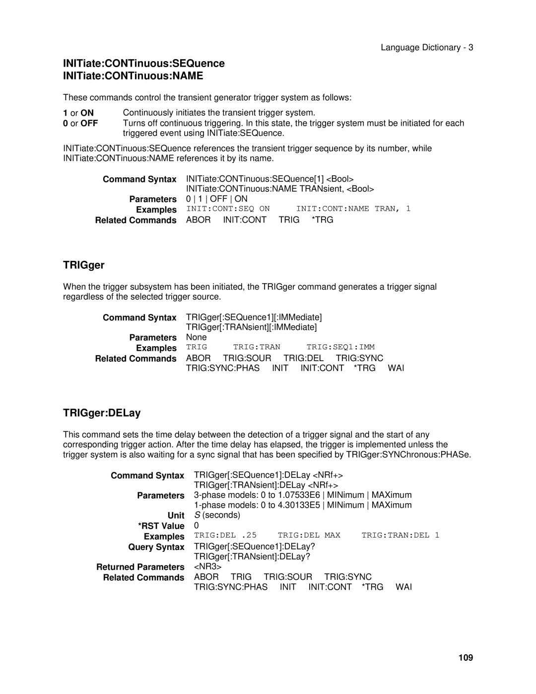 Agilent Technologies 6814B, 6834B, 6843A, 6813B INITiateCONTinuousSEQuence INITiateCONTinuousNAME, TRIGgerDELay, 109 