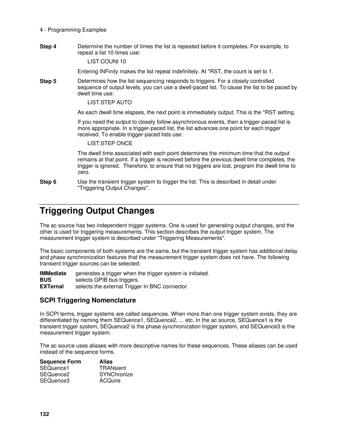 Agilent Technologies 6834B Triggering Output Changes, Scpi Triggering Nomenclature, LISTCOUNt, Sequence Form Alias, 132 