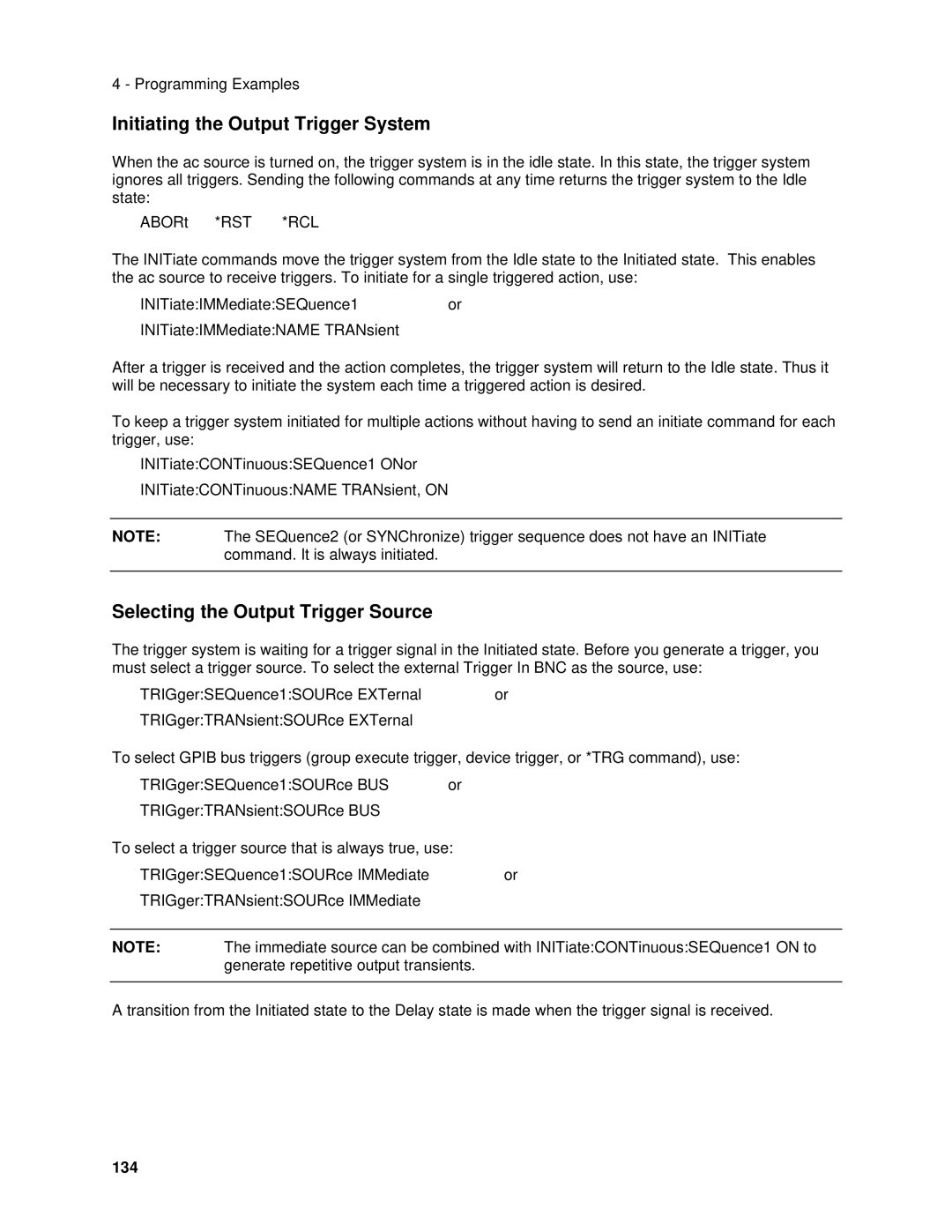 Agilent Technologies 6843A Initiating the Output Trigger System, Selecting the Output Trigger Source, ABORt *RST *RCL, 134 