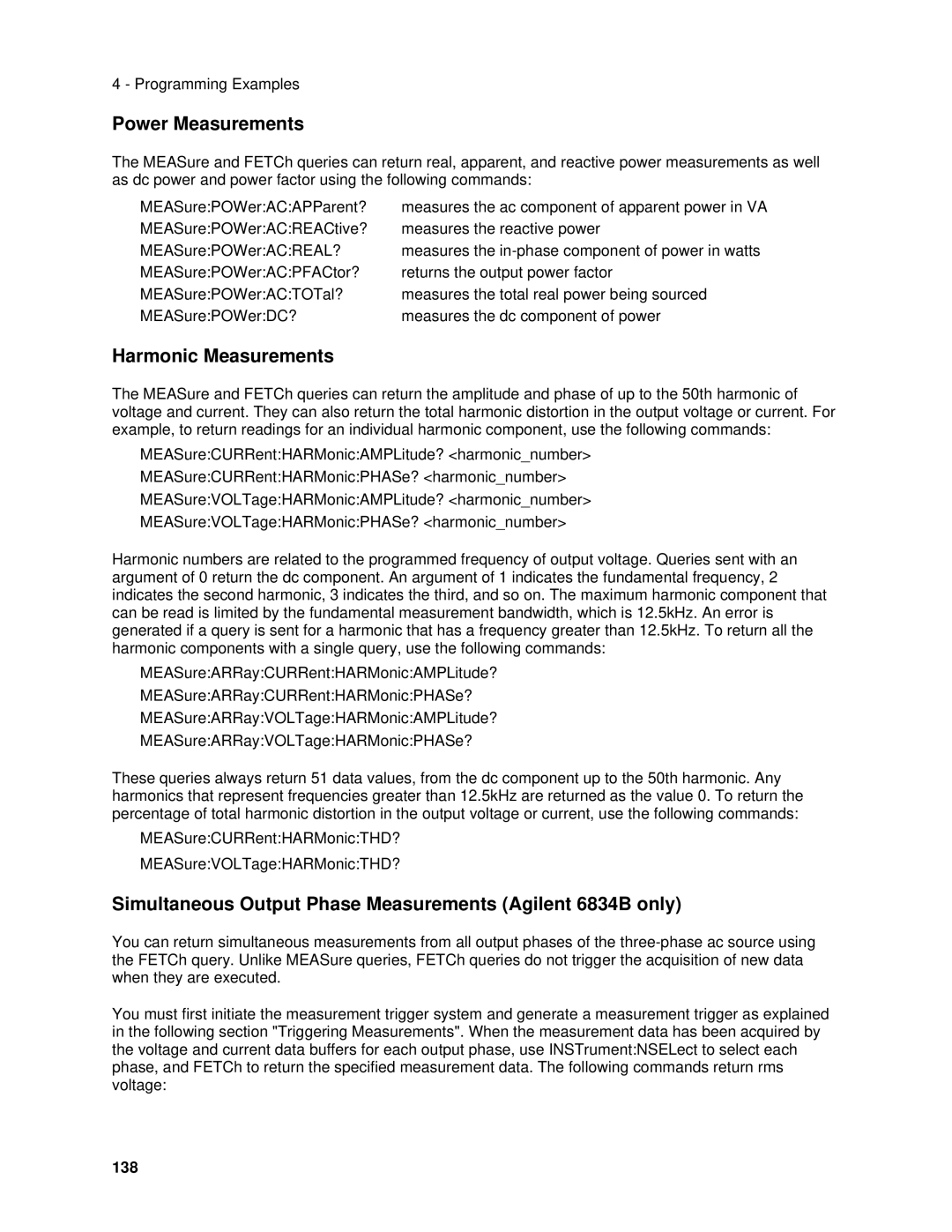 Agilent Technologies 6834B, 6814B, 6843A, 6813B, 6811B, 6812B manual Power Measurements, Harmonic Measurements, 138 