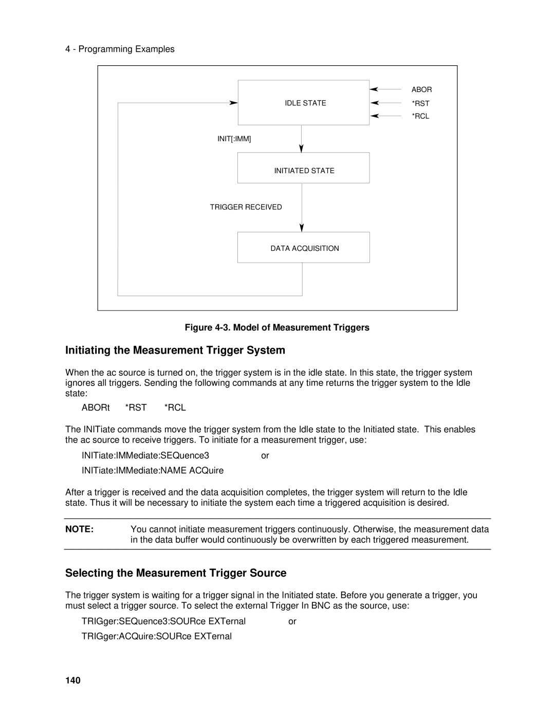 Agilent Technologies 6843A, 6834B Initiating the Measurement Trigger System, Selecting the Measurement Trigger Source, 140 