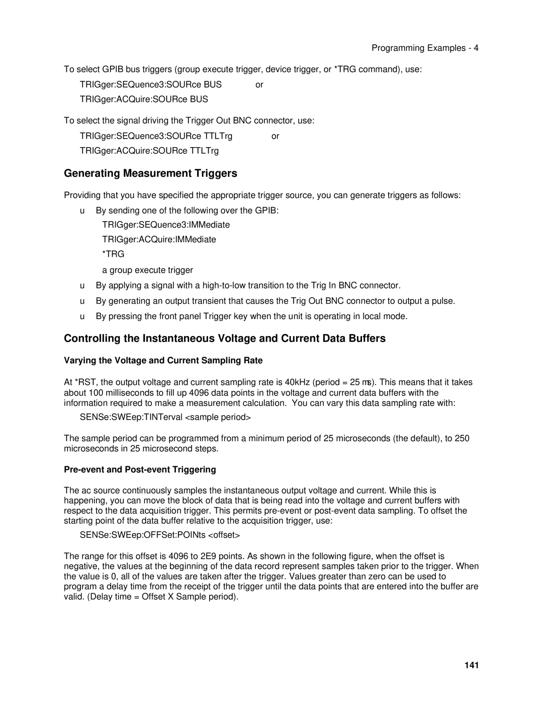 Agilent Technologies 6813B, 6834B manual Generating Measurement Triggers, Varying the Voltage and Current Sampling Rate, 141 