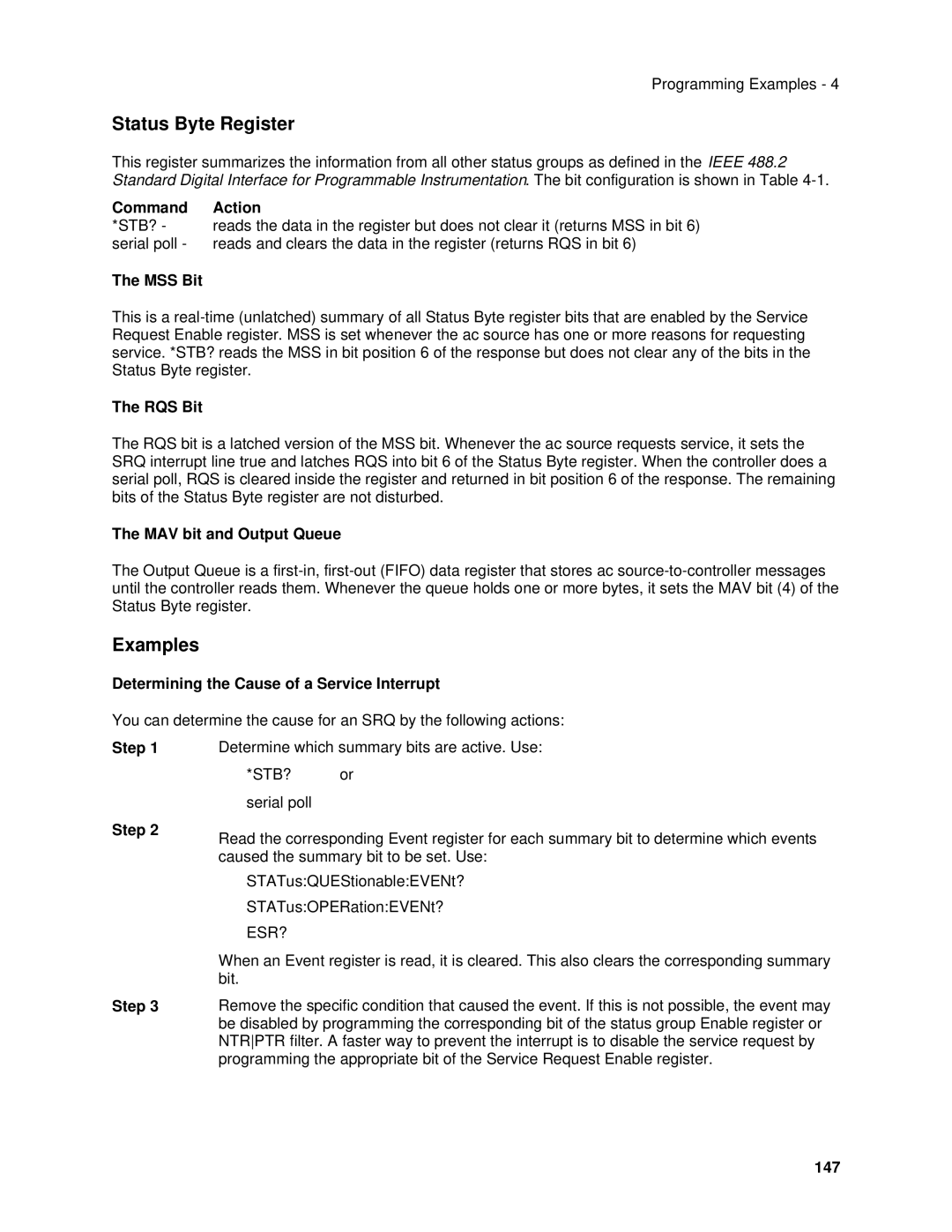 Agilent Technologies 6813B, 6834B, 6814B, 6843A, 6811B, 6812B manual Status Byte Register, Examples 