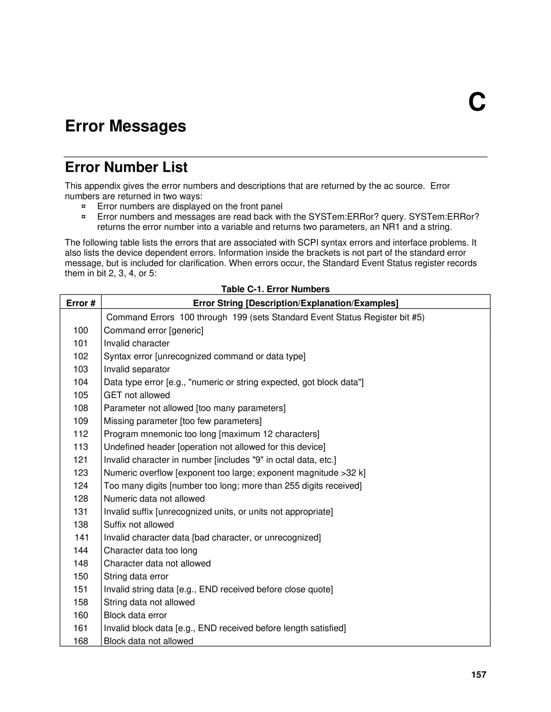 Agilent Technologies 6814B, 6834B, 6843A, 6813B, 6811B, 6812B manual Error Number List, Error #, 157 