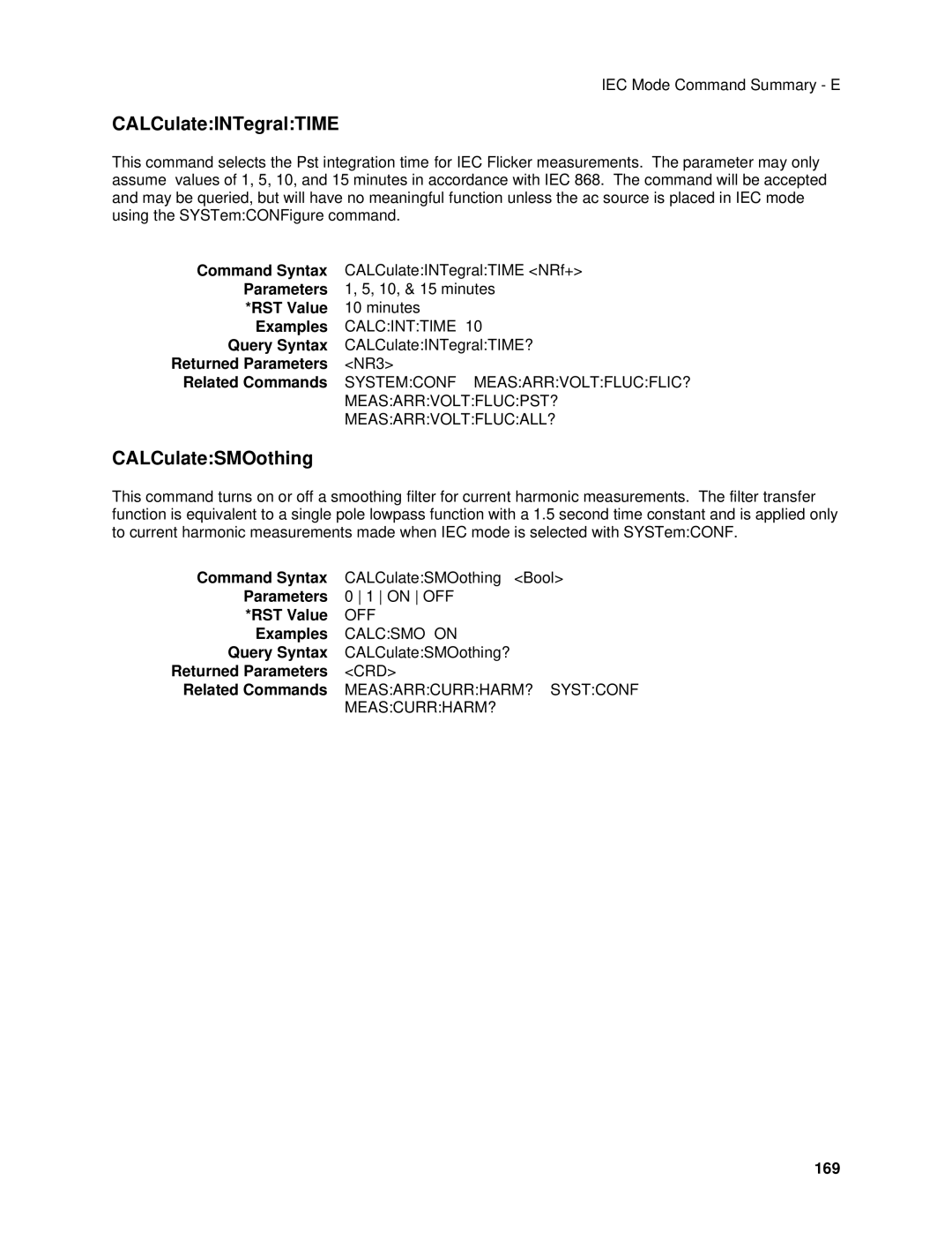 Agilent Technologies 6814B, 6834B, 6843A, 6813B, 6811B, 6812B manual CALCulateINTegralTIME, CALCulateSMOothing, 169 