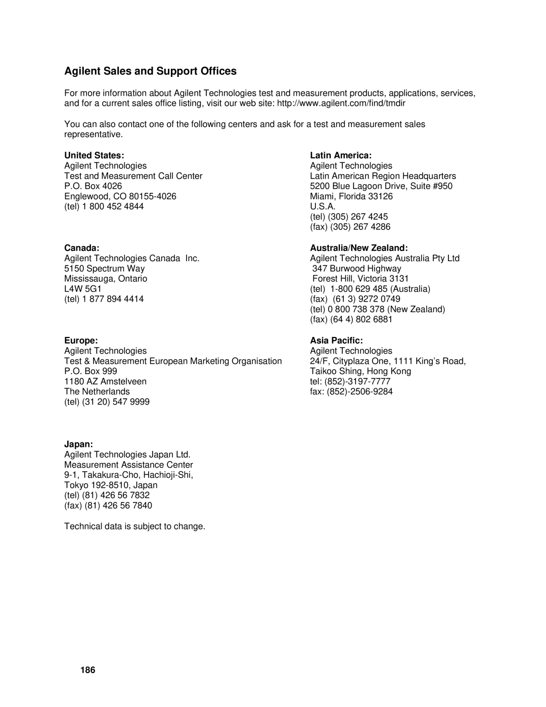 Agilent Technologies 6834B, 6814B, 6843A, 6813B, 6811B, 6812B manual Agilent Sales and Support Offices 