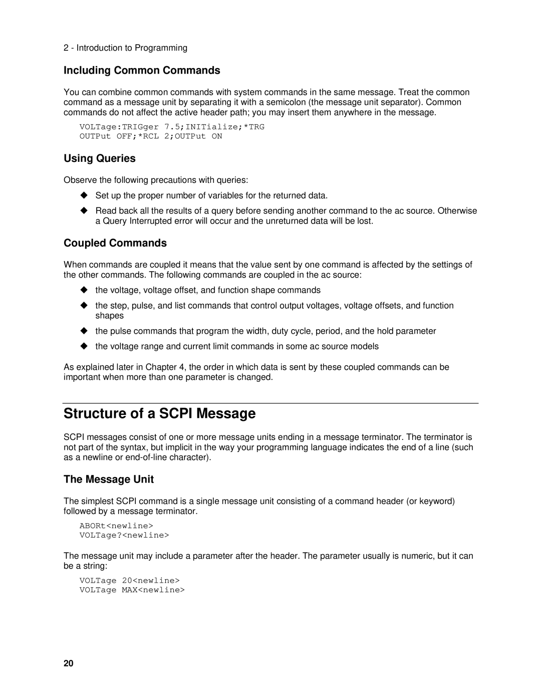 Agilent Technologies 6843A, 6834B Structure of a Scpi Message, Including Common Commands, Using Queries, Coupled Commands 