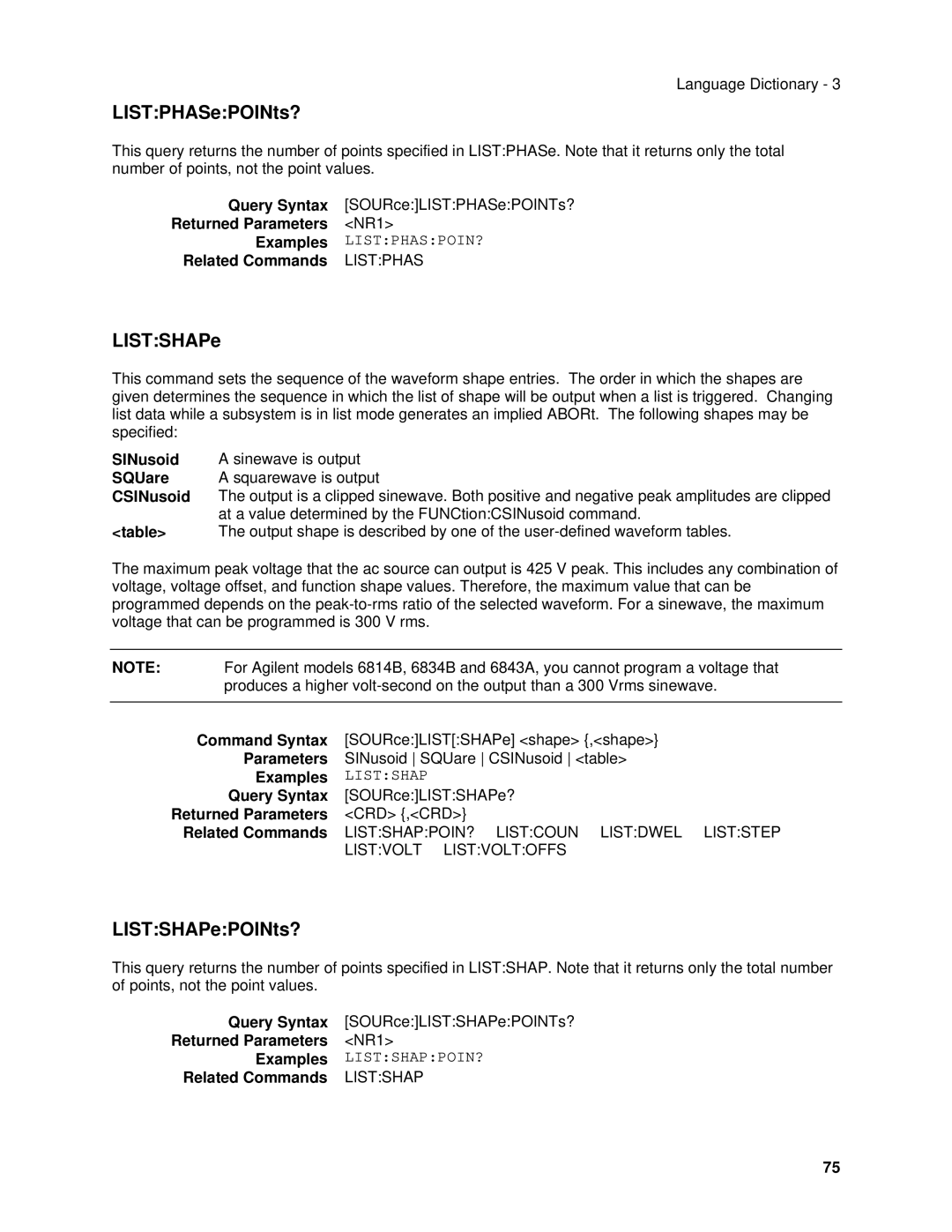 Agilent Technologies 6813B LISTPHASePOINts?, LISTSHAPePOINts?, Related Commands Listphas, Related Commands Listshap 