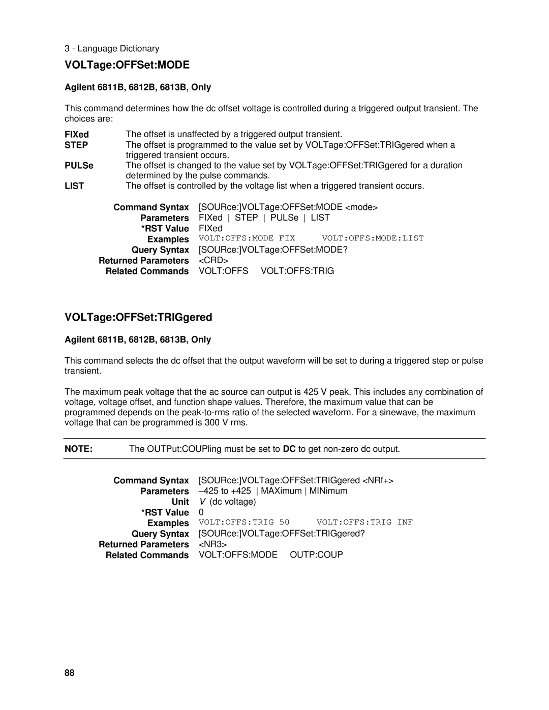 Agilent Technologies 6811B, 6834B, 6814B, 6843A, 6813B, 6812B manual VOLTageOFFSetMODE, VOLTageOFFSetTRIGgered, Voltoffsmode FIX 