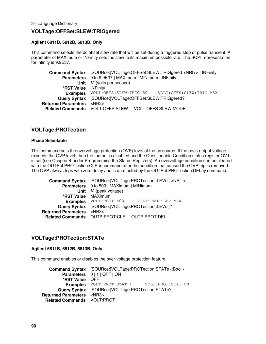 Agilent Technologies 6834B, 6814B, 6843A, 6813B, 6811B VOLTageOFFSetSLEWTRIGgered, VOLTagePROTectionSTATe, Voltprotstat 