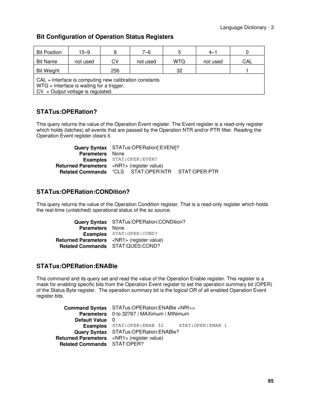 Agilent Technologies 6812B Bit Configuration of Operation Status Registers, STATusOPERation?, STATusOPERationCONDition? 