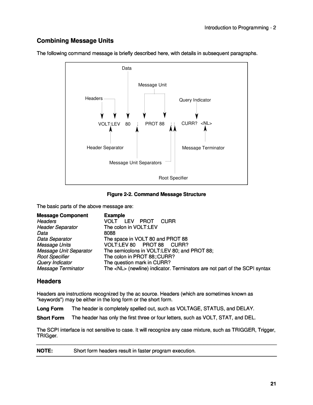 Agilent Technologies 6813B manual Combining Message Units, Headers, 2.Command Message Structure, Message Component, Example 