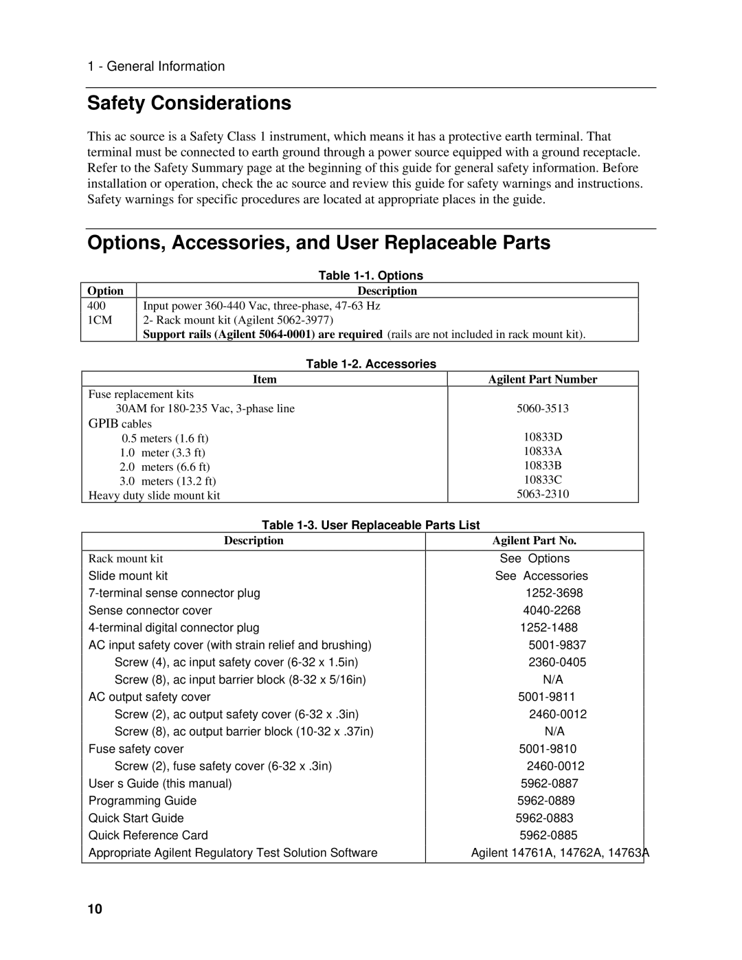 Agilent Technologies 6814B Safety Considerations, Options, Accessories, and User Replaceable Parts, Option Description 