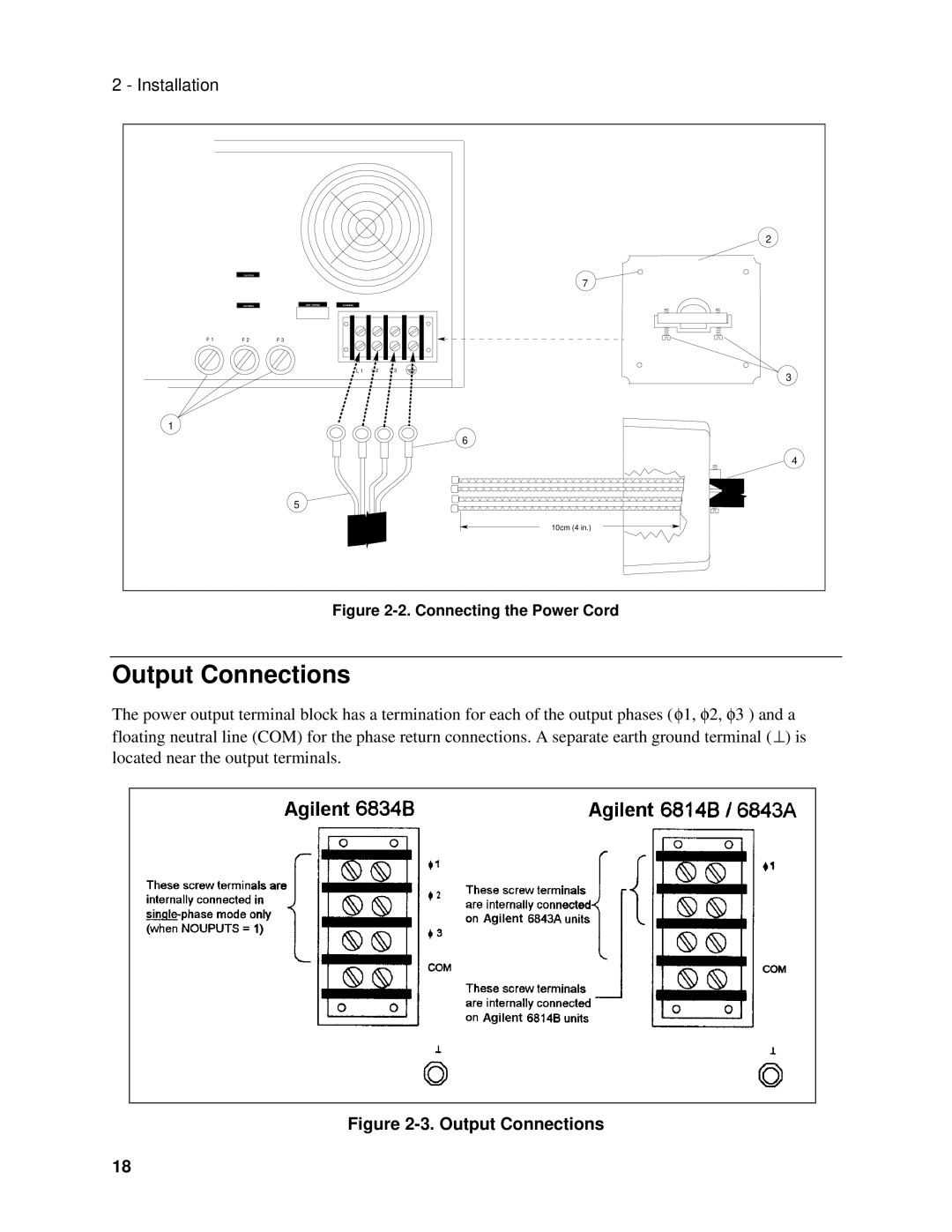 Agilent Technologies 6834B, 6814B, 6843A manual Output Connections 