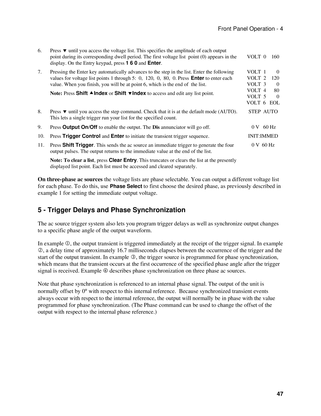 Agilent Technologies 6843A, 6834B, 6814B manual Trigger Delays and Phase Synchronization, Volt EOL Step Auto 