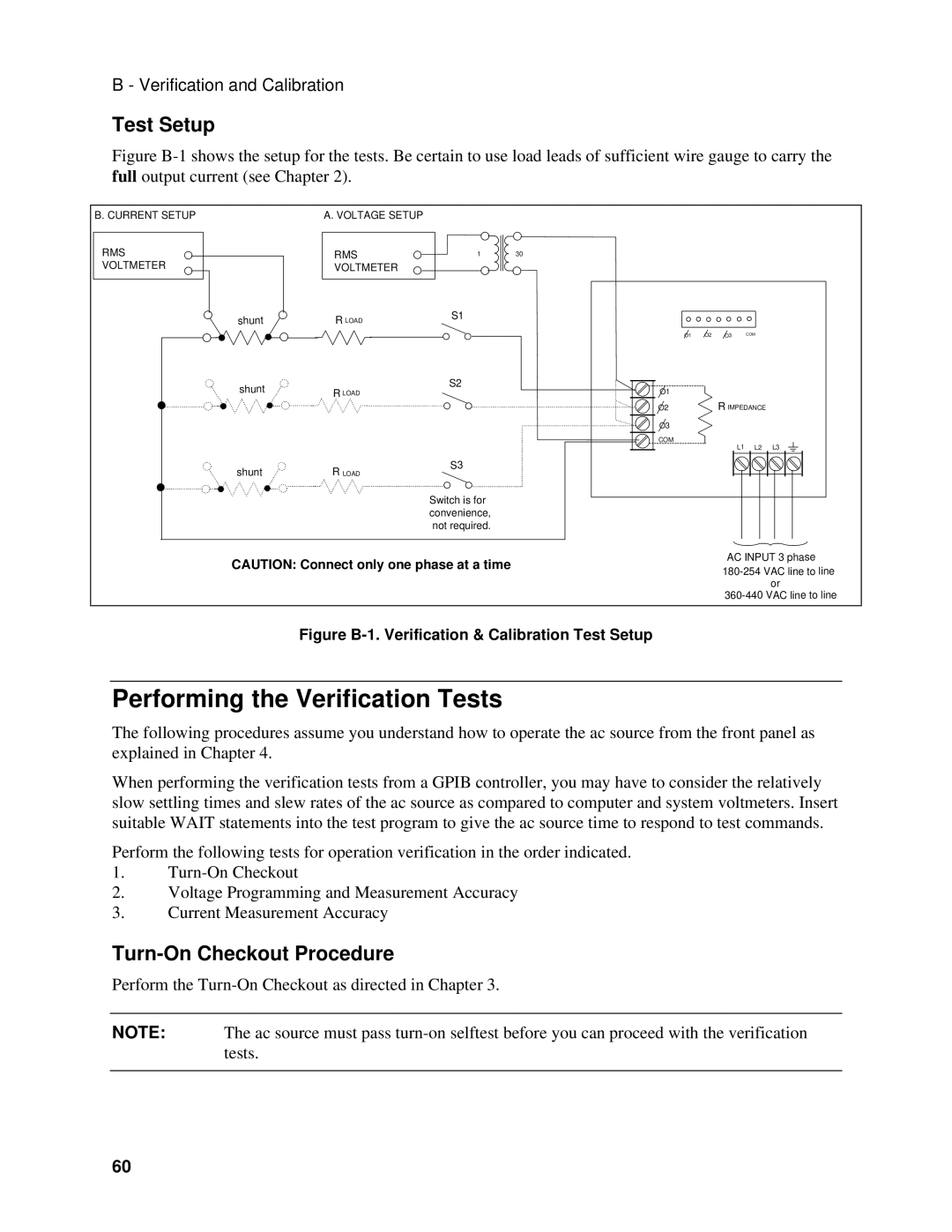 Agilent Technologies 6834B, 6814B, 6843A manual Performing the Verification Tests, Test Setup, Turn-On Checkout Procedure 