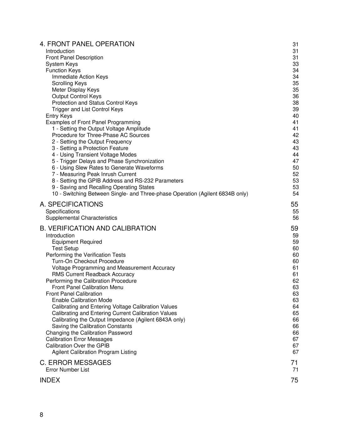 Agilent Technologies 6843A Entry Keys Examples of Front Panel Programming, Specifications Supplemental Characteristics 