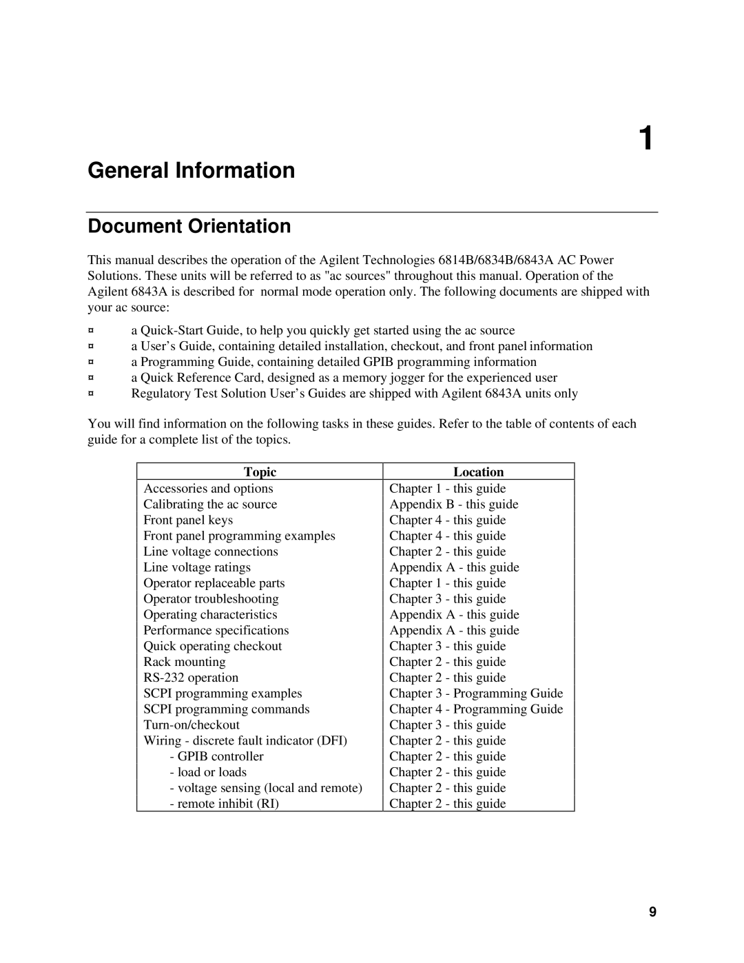 Agilent Technologies 6834B, 6814B, 6843A manual Document Orientation, Topic, Location 