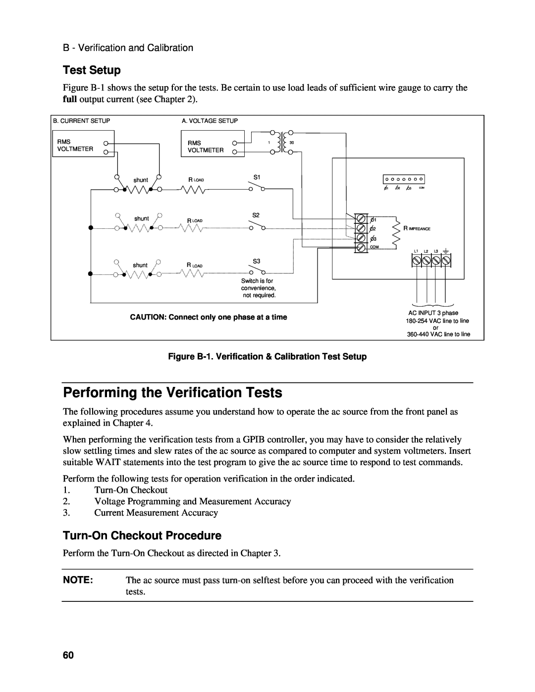 Agilent Technologies 6834B, 6814B, 6843A manual Performing the Verification Tests, Test Setup, Turn-OnCheckout Procedure 