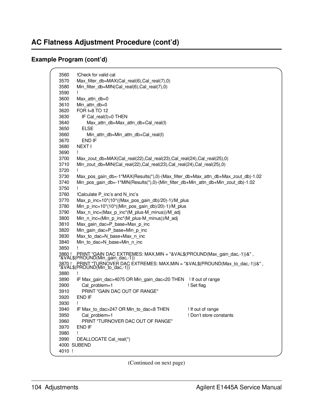 Agilent Technologies 75000 Series C, E1445A service manual Print Gain DAC OUT of Range, Print Turnover DAC OUT of Range 