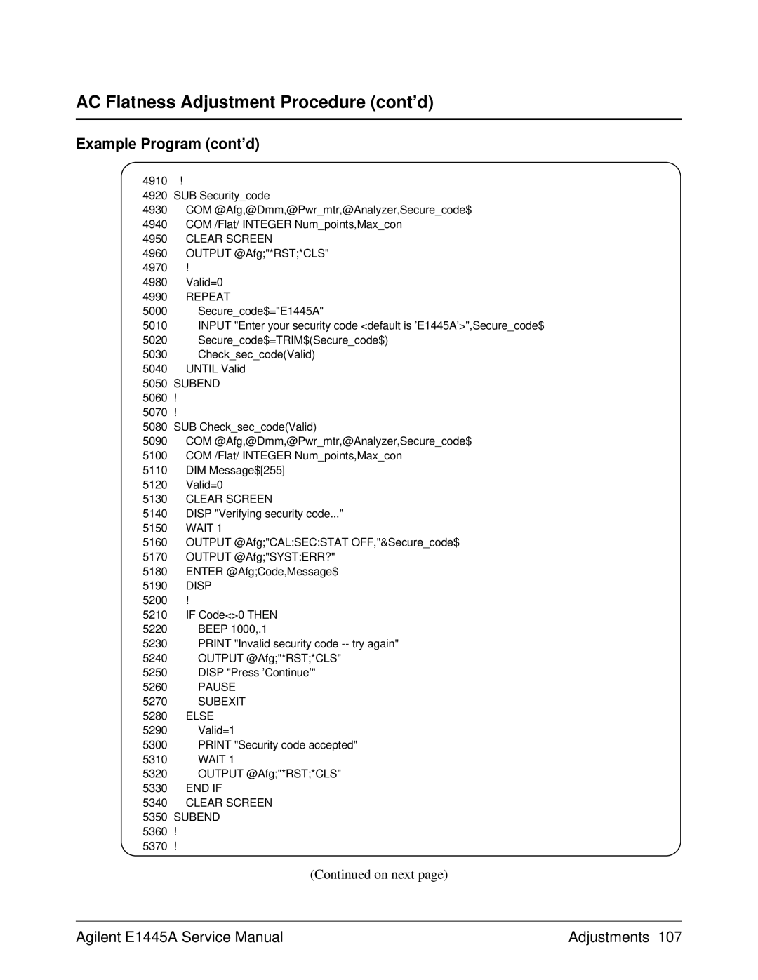 Agilent Technologies E1445A, 75000 Series C service manual SUB Securitycode 