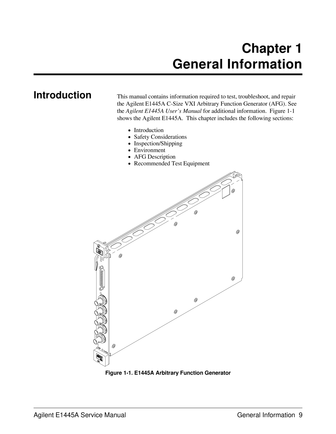 Agilent Technologies 75000 Series C service manual Introduction, E1445A Arbitrary Function Generator 