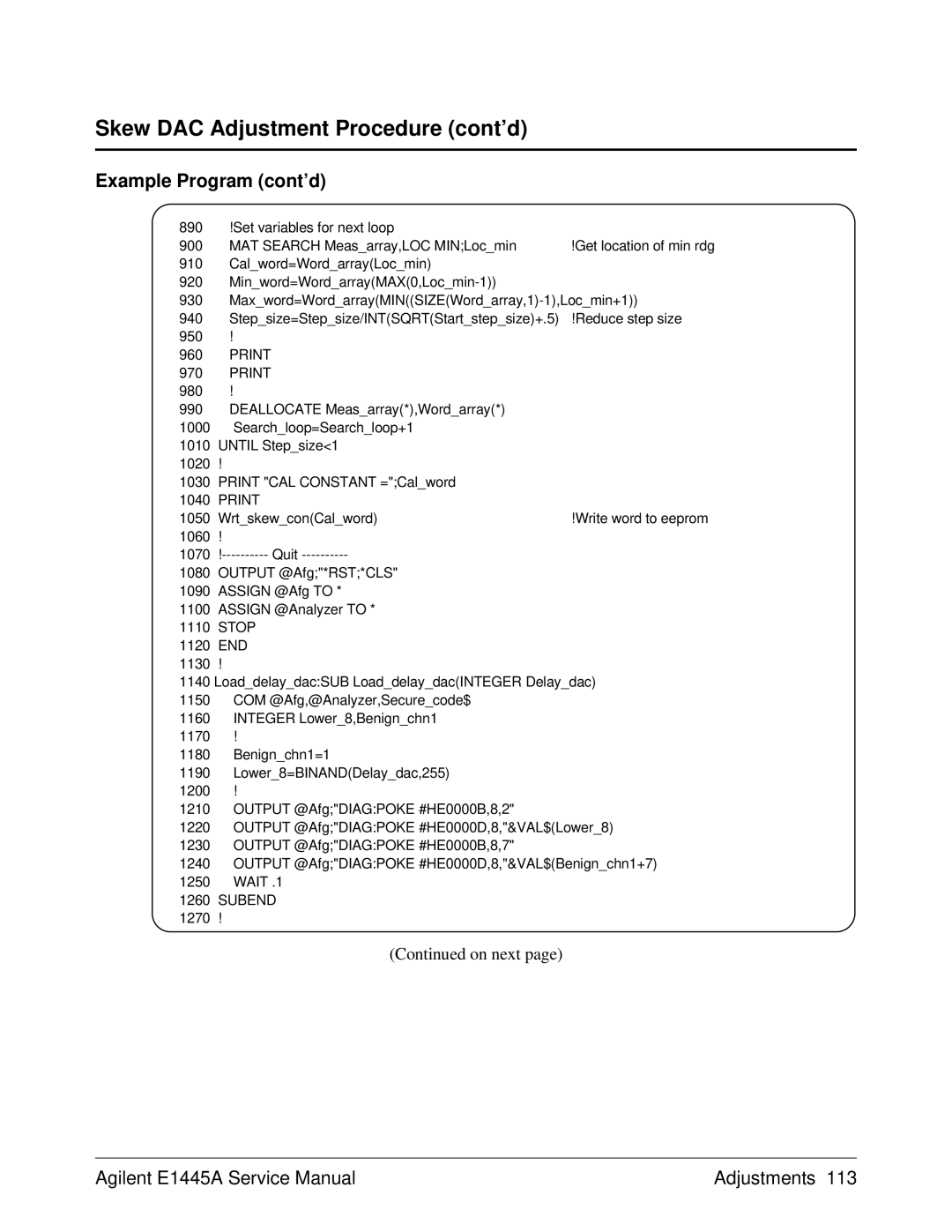 Agilent Technologies E1445A, 75000 Series C service manual Set variables for next loop 