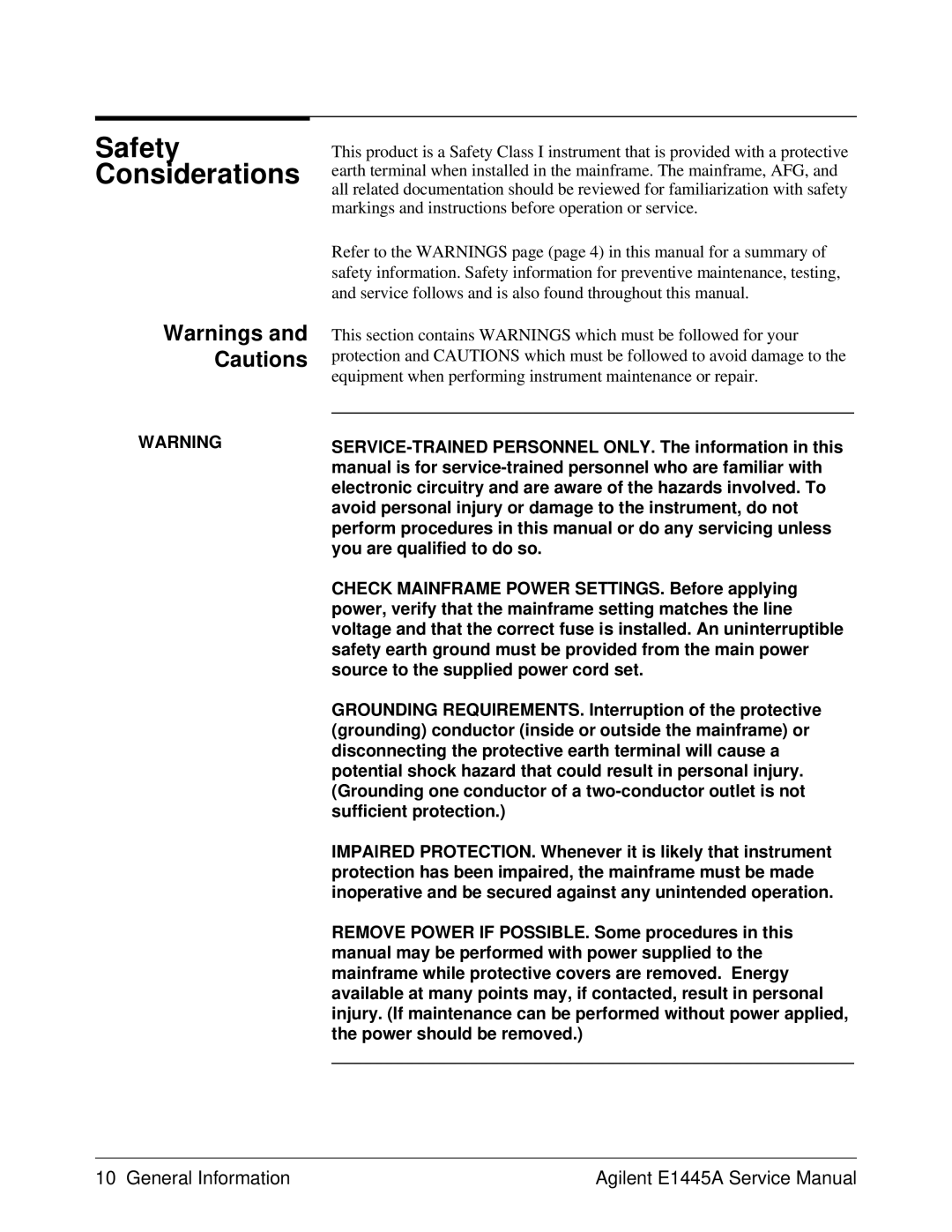 Agilent Technologies 75000 Series C, E1445A service manual Safety Considerations 