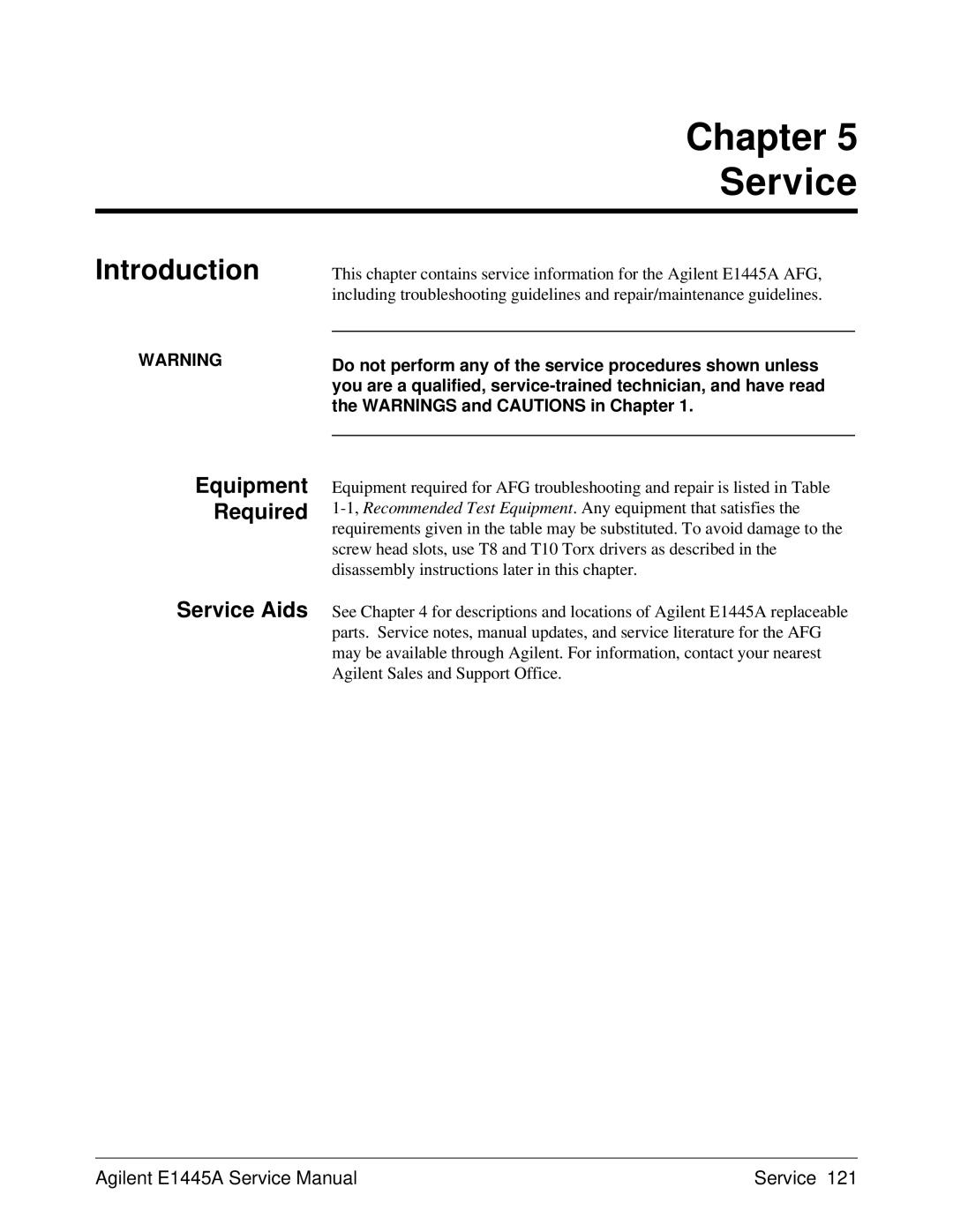 Agilent Technologies E1445A, 75000 Series C service manual Service, Equipment Required 