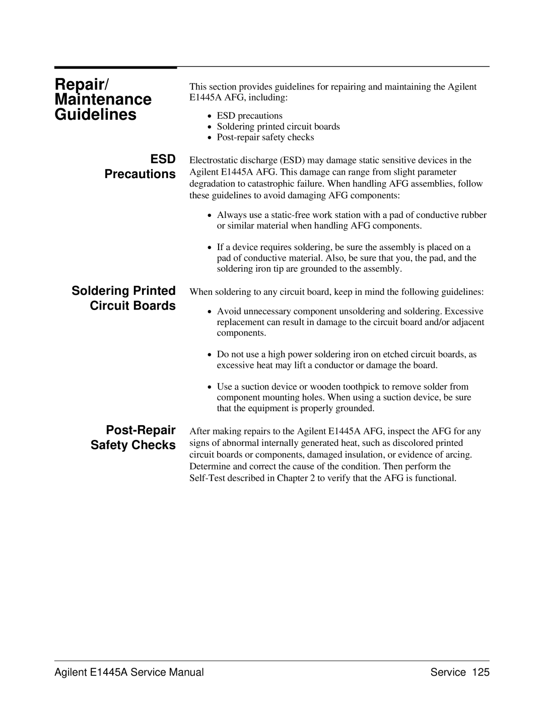 Agilent Technologies E1445A, 75000 Series C service manual Repair Maintenance Guidelines, Precautions 