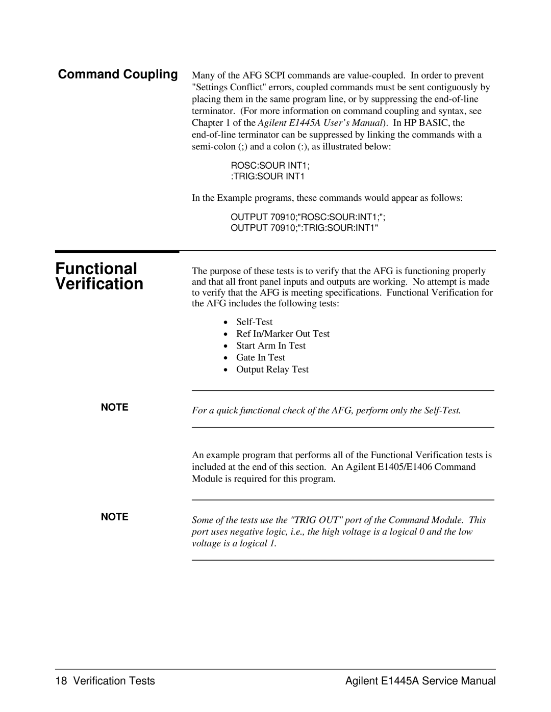 Agilent Technologies 75000 Series C Functional Verification, Example programs, these commands would appear as follows 