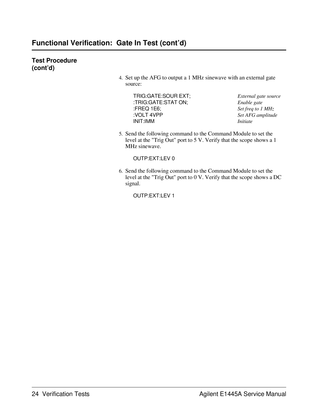 Agilent Technologies 75000 Series C, E1445A service manual Functional Verification Gate In Test cont’d 