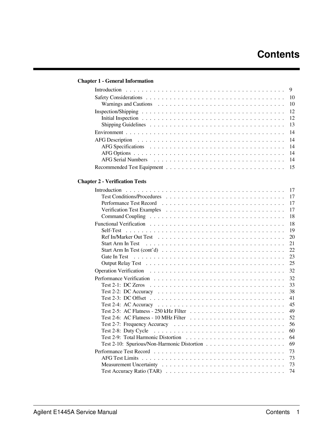 Agilent Technologies E1445A, 75000 Series C service manual Contents 