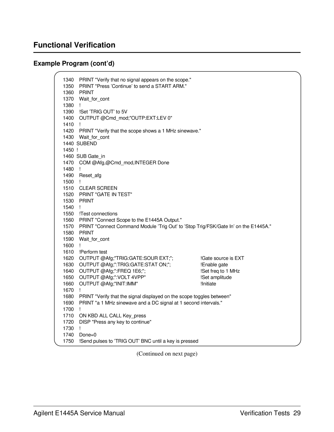 Agilent Technologies E1445A, 75000 Series C service manual Print Gate in Test 