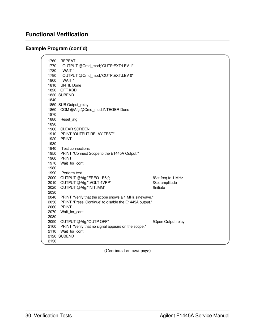 Agilent Technologies 75000 Series C, E1445A service manual Wait, Off Kbd, Print Output Relay Test 