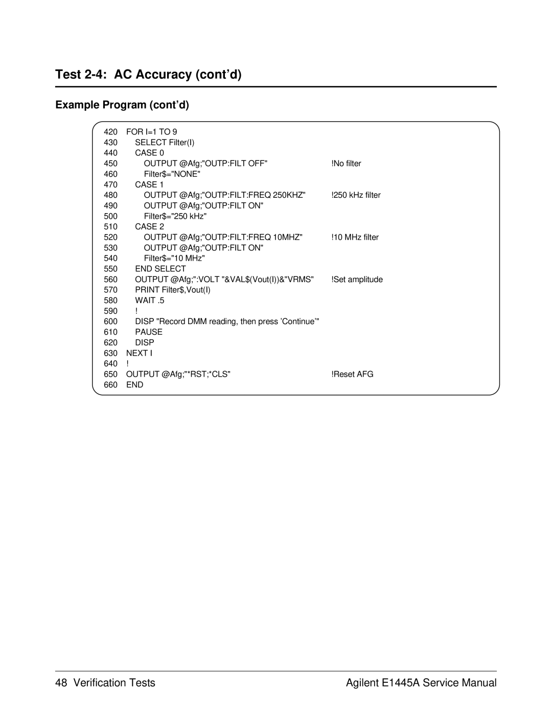 Agilent Technologies 75000 Series C, E1445A service manual For I=1 to Select FilterI 