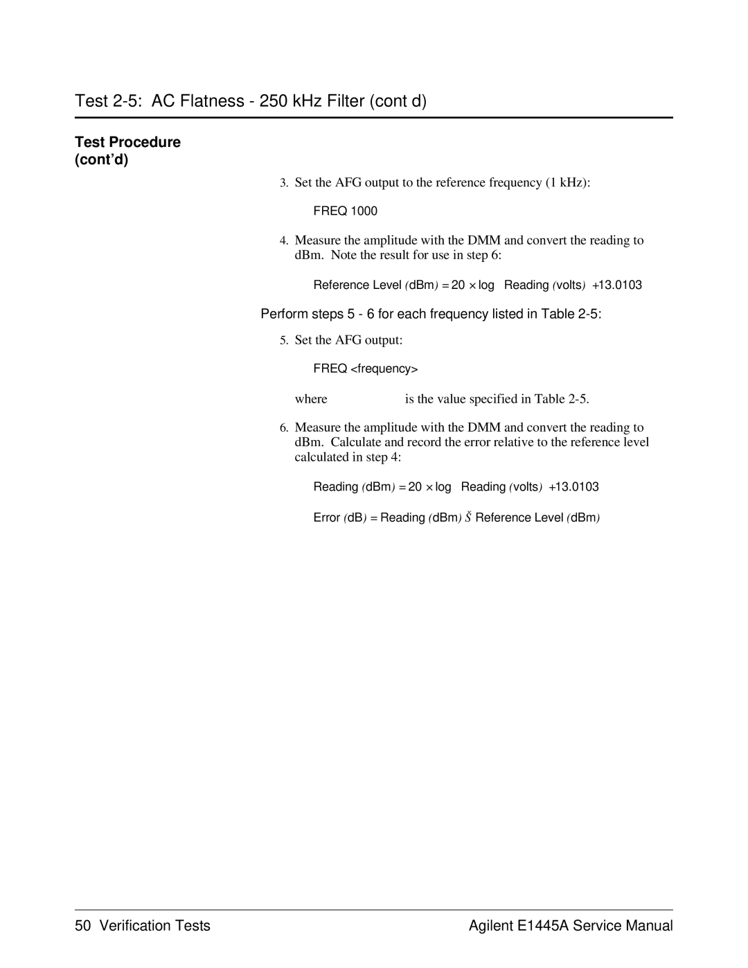 Agilent Technologies 75000 Series C, E1445A service manual Set the AFG output to the reference frequency 1 kHz 