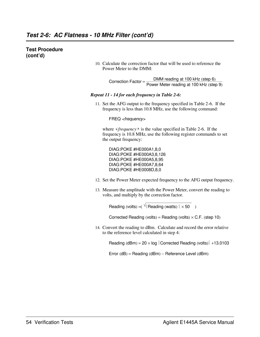 Agilent Technologies 75000 Series C, E1445A service manual Test 2-6 AC Flatness 10 MHz Filter cont’d 