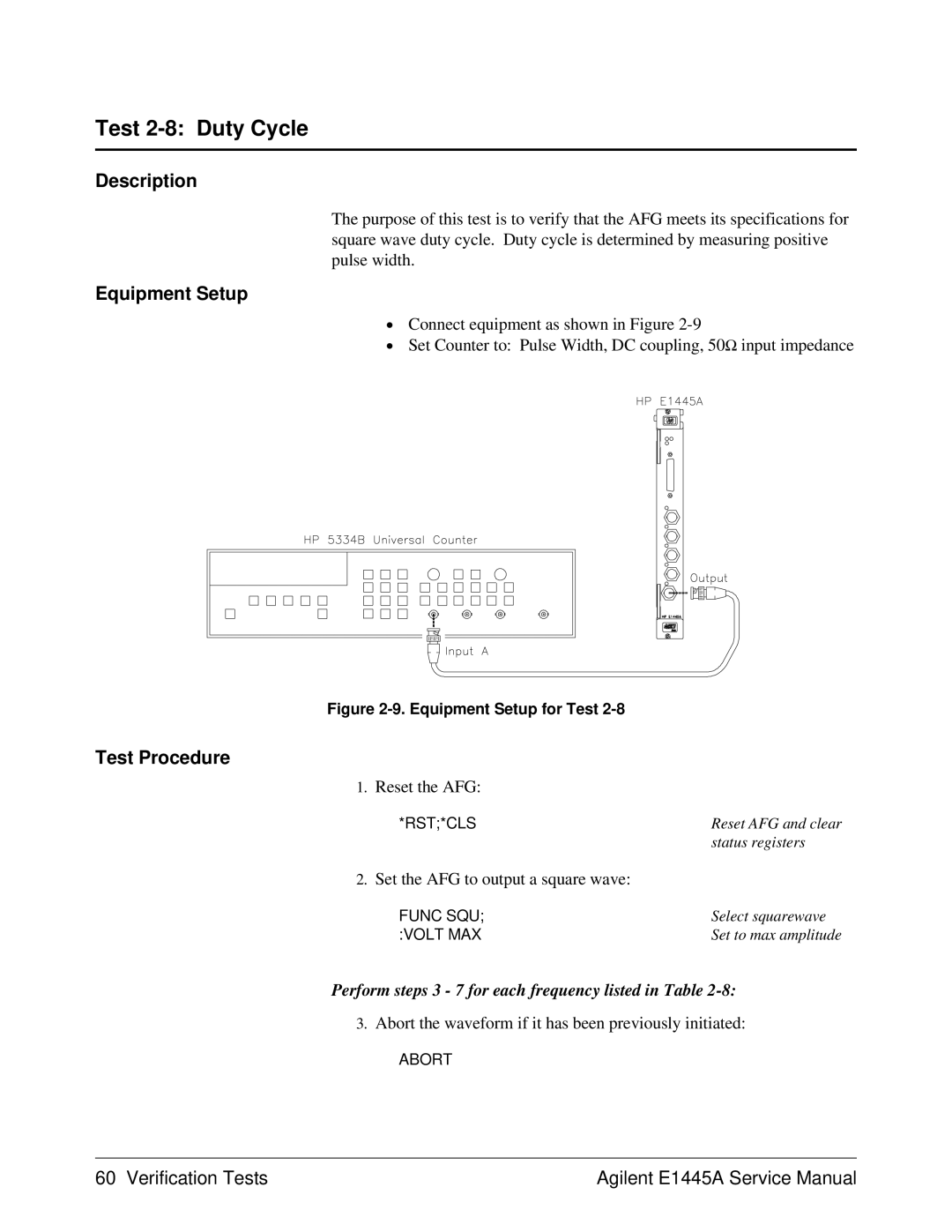 Agilent Technologies 75000 Series C, E1445A service manual Test 2-8 Duty Cycle, Set the AFG to output a square wave 