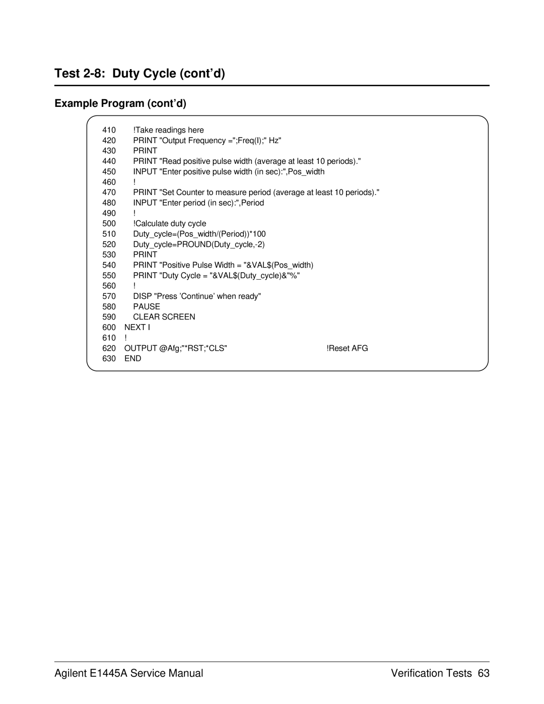 Agilent Technologies E1445A, 75000 Series C service manual 410 !Take readings here Print Output Frequency =FreqI Hz 