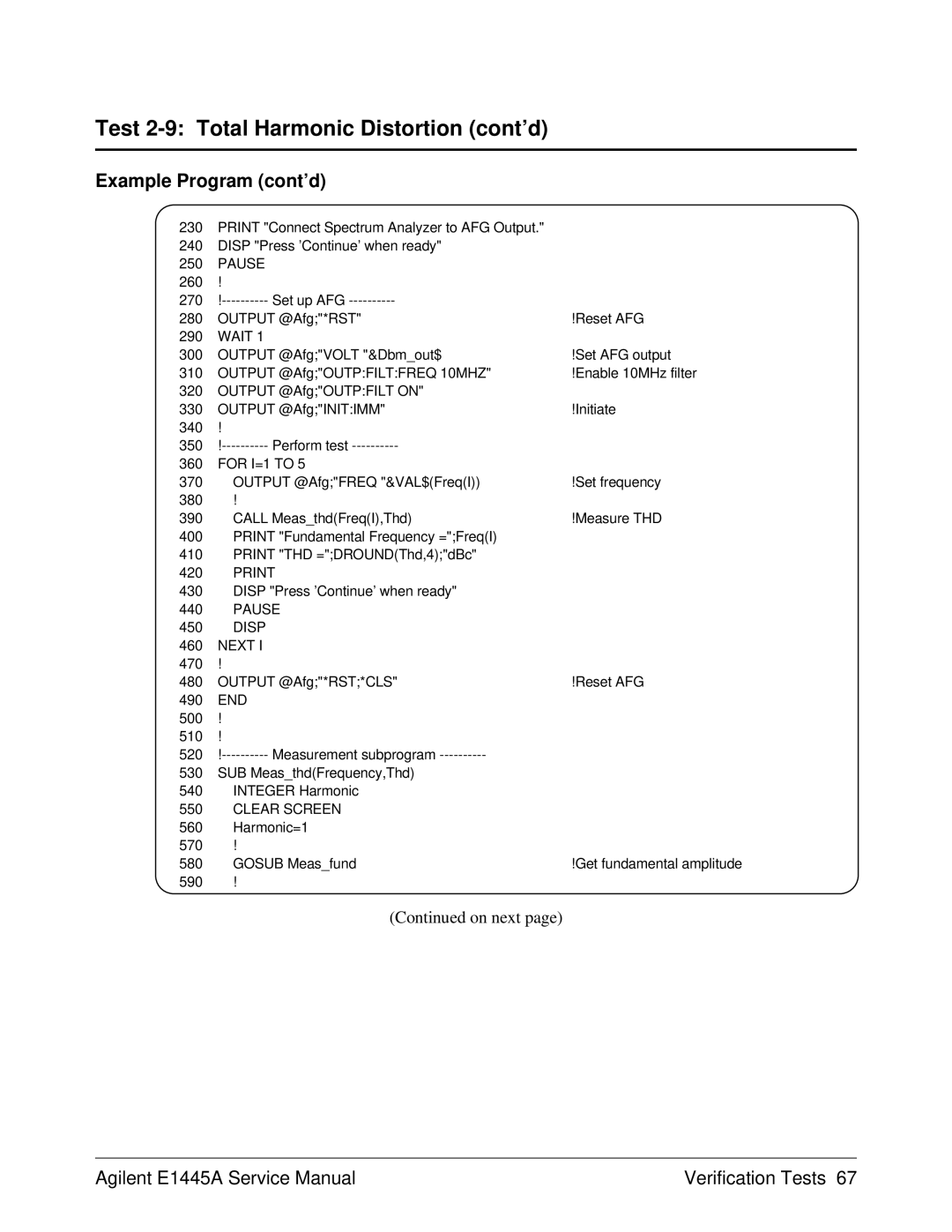 Agilent Technologies E1445A, 75000 Series C service manual Output @AfgVOLT &Dbmout$ Set AFG output 