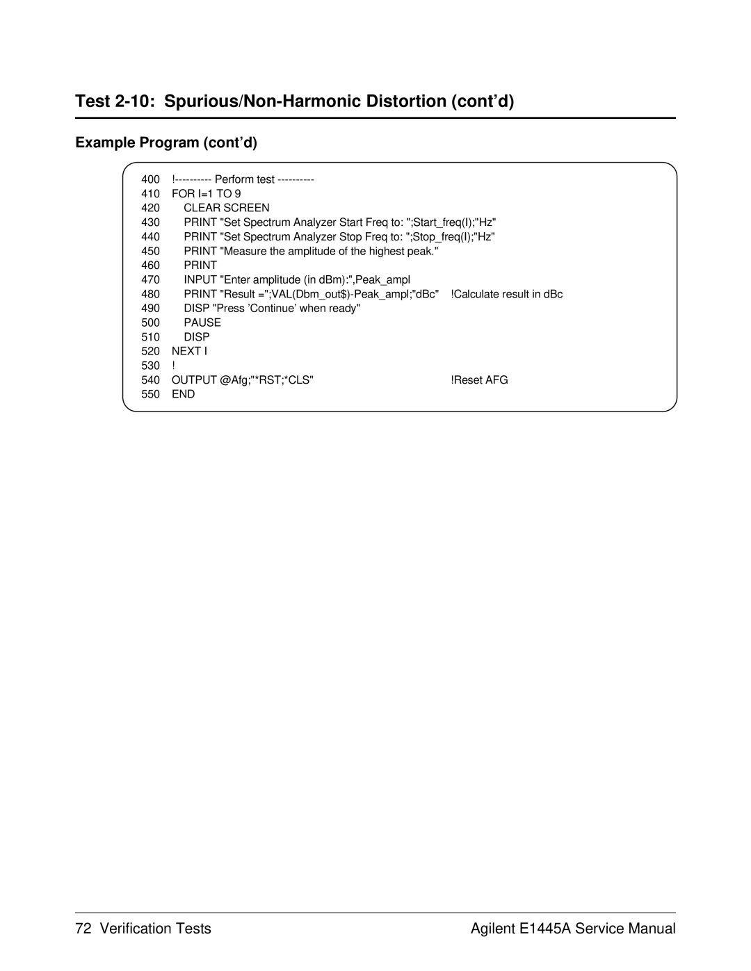 Agilent Technologies 75000 Series C, E1445A service manual 400 !---------- Perform test For I=1 to 