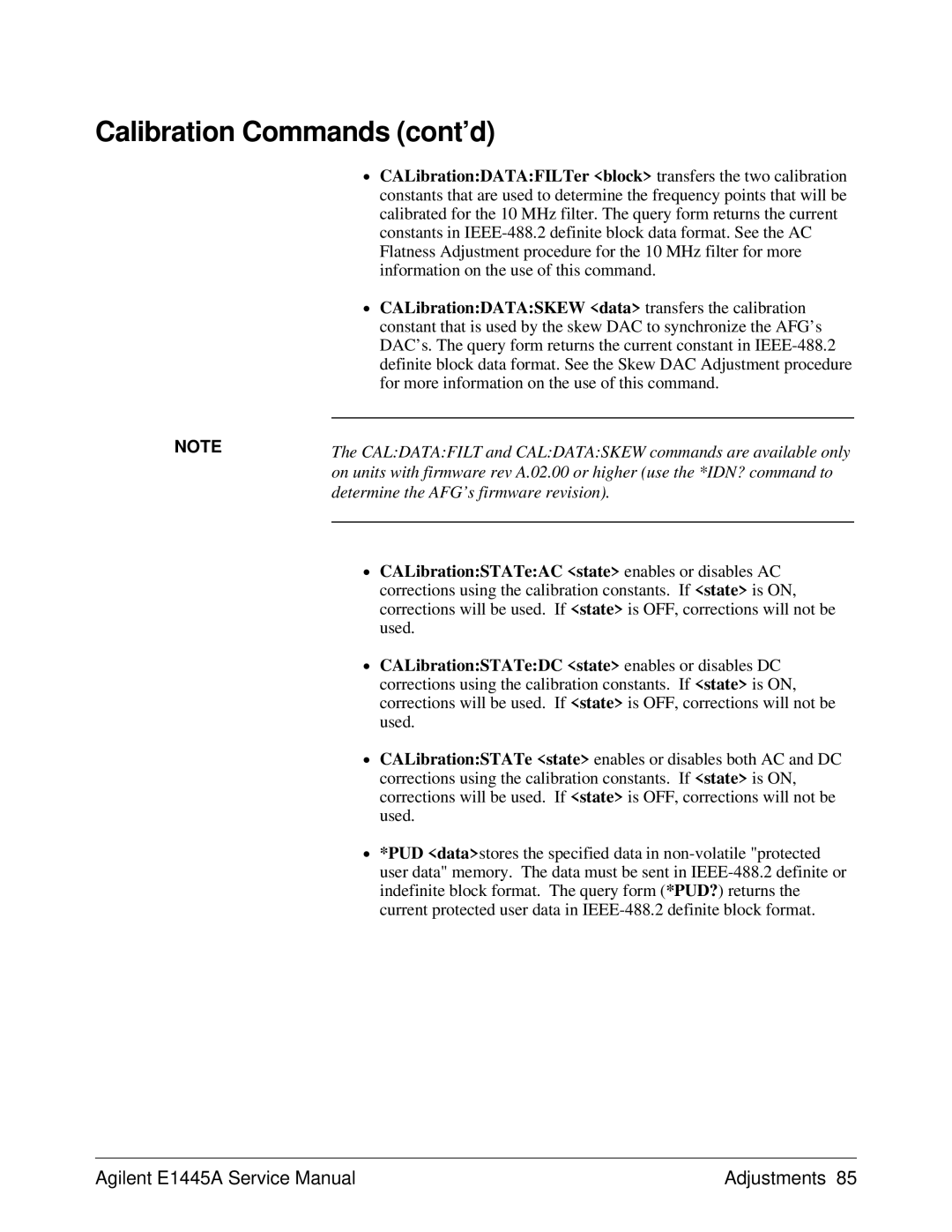 Agilent Technologies E1445A, 75000 Series C service manual Determine the AFG’s firmware revision 