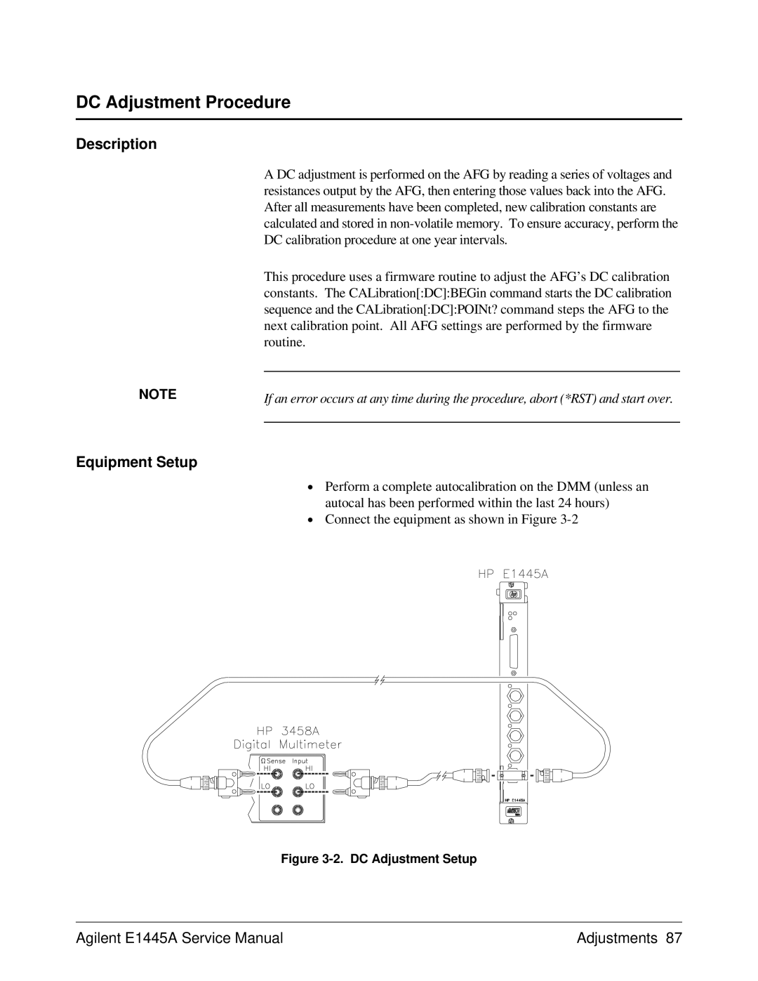 Agilent Technologies E1445A, 75000 Series C service manual DC Adjustment Procedure, DC Adjustment Setup 