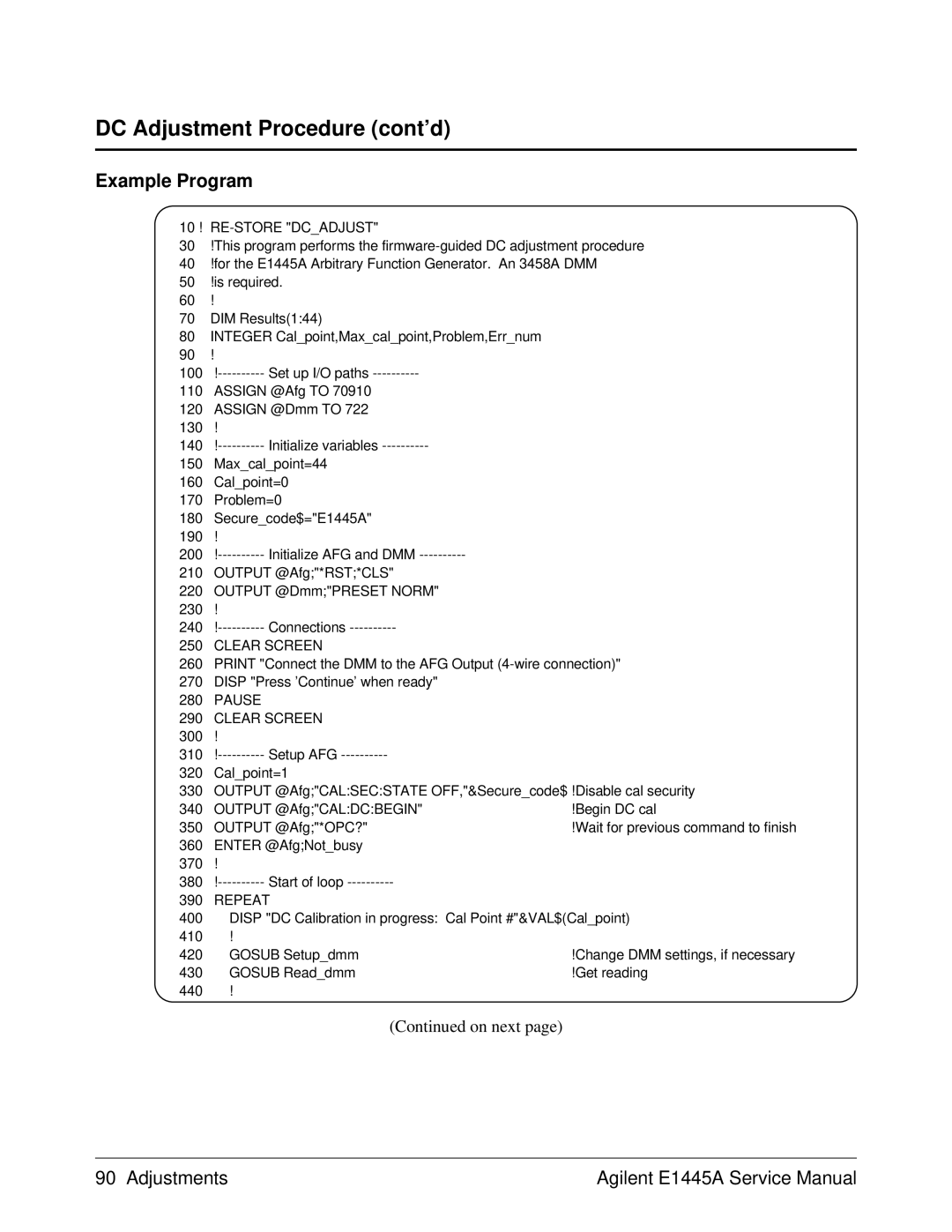 Agilent Technologies 75000 Series C, E1445A service manual 10 ! RE-STORE Dcadjust, Clear Screen 