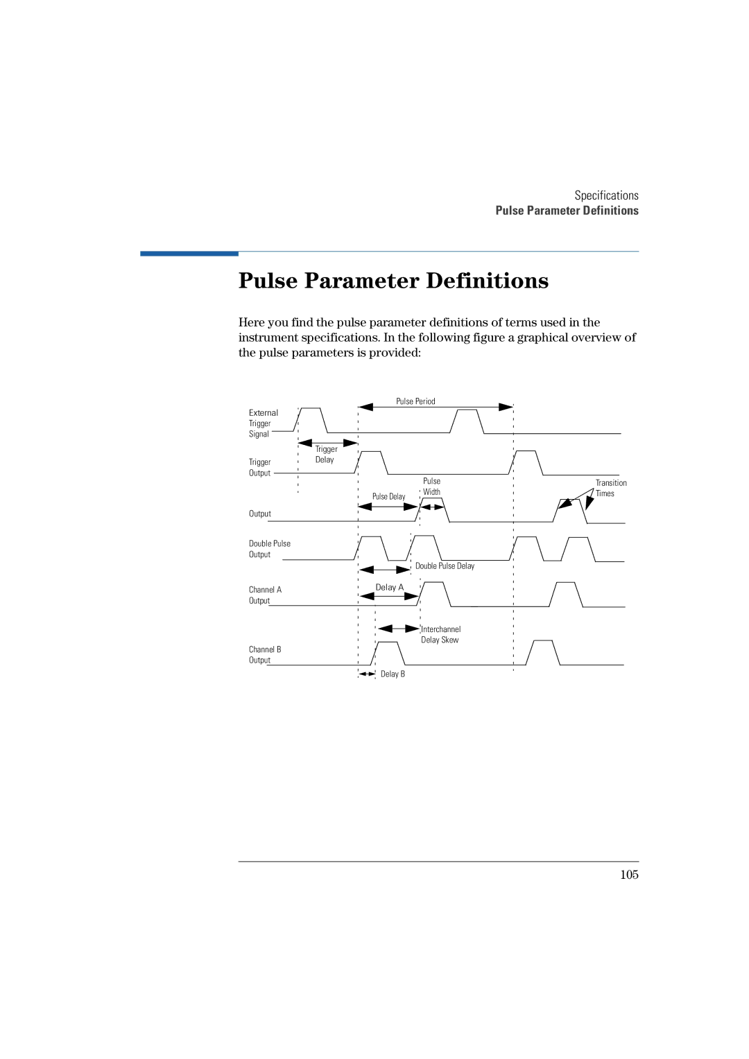 Agilent Technologies 81101A manual Pulse Parameter Definitions, 105 