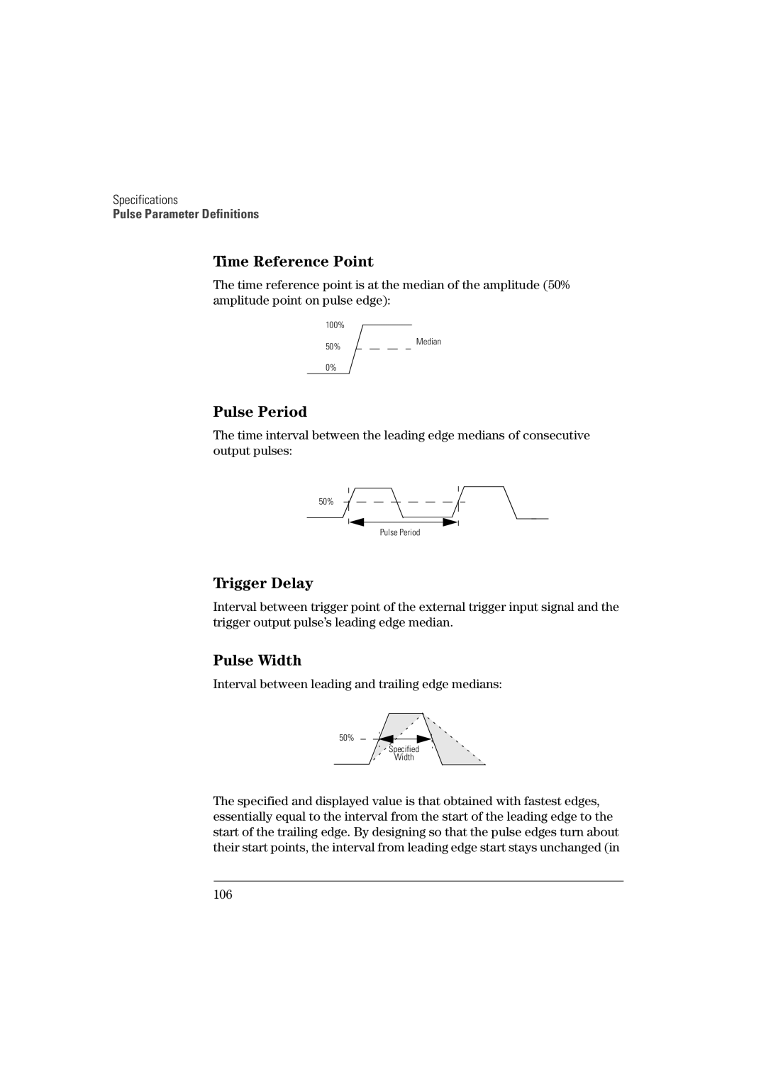 Agilent Technologies 81101A manual Time Reference Point, Pulse Period, Trigger Delay, Pulse Width 